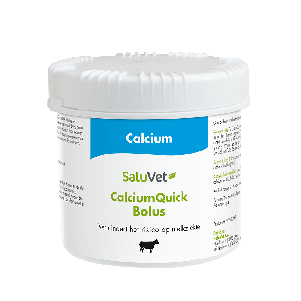 CalciumQuick Bolus vermindert het risico op melkziekte. Bevat 75% calciumchloride. Met toegevoegde prebiotica!