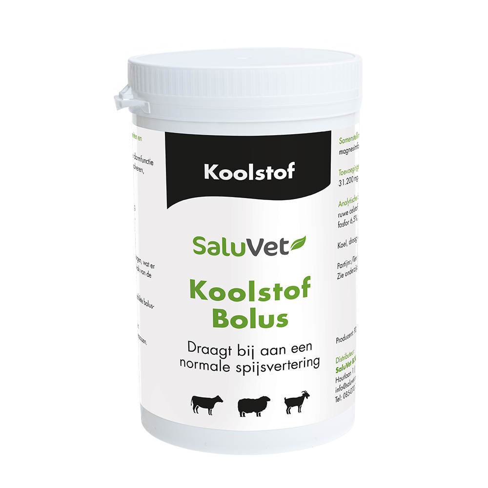 Koolstof Bolus voor een normale spijsvertering bij kalveren en volwassen schapen en geiten. Met een hoge concentratie koolstof.